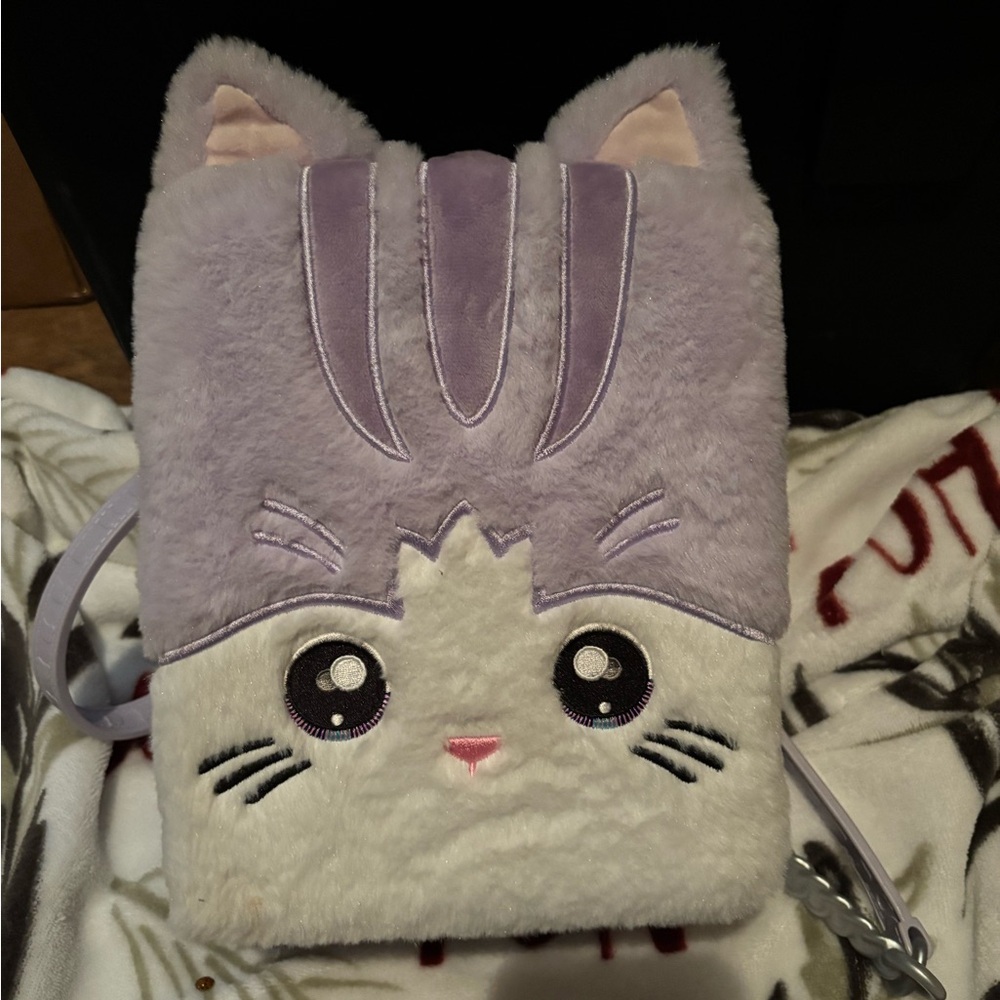 Plush Cat Backpack - Lavender and Cream Cute Face